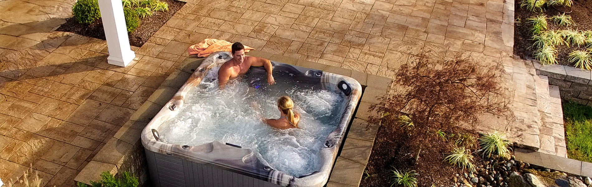 Couple relaxing in a hot tub (1)